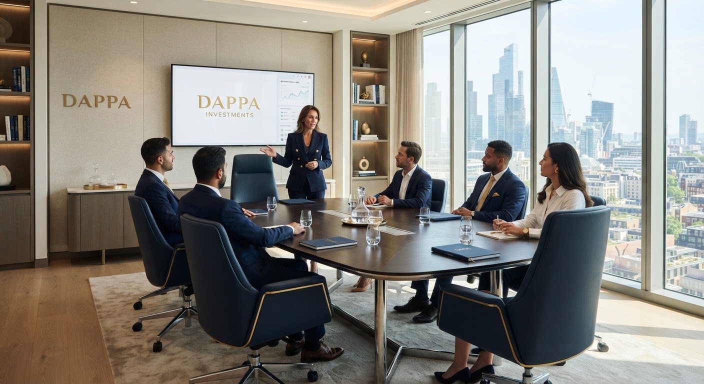 A sunlit modern boardroom with a sleek conference table